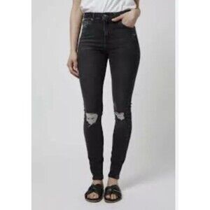Topshop Womens Jamie Size W25 Black Distressed Jeans